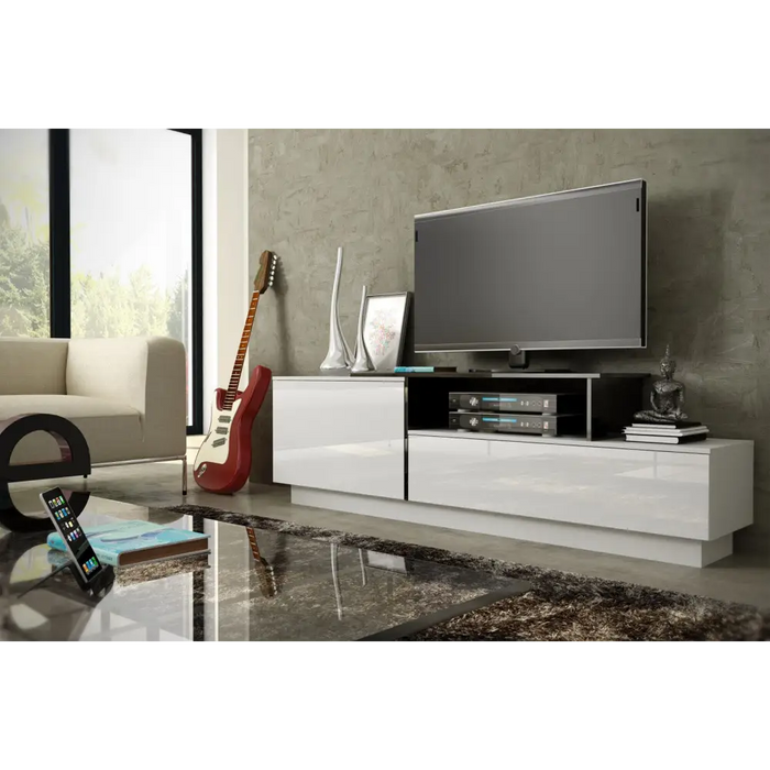 Cama TV cabinet SIGMA 3 180 white/white gloss + black - TV cabinets made of furniture boardSTV-ZPM<<<TV
