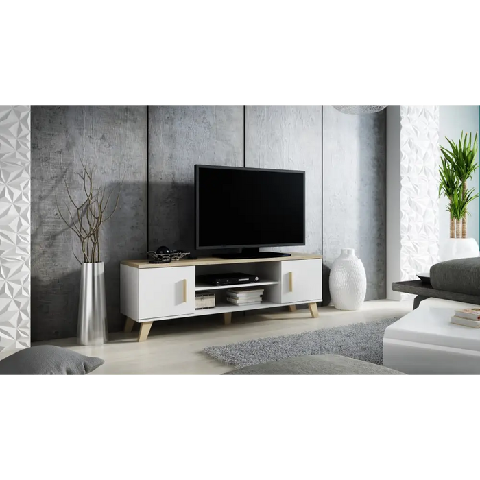 Cama TV stand LOTTA 160 2D2K white/sonoma - TV cabinets made of furniture boardSTV-ZPM<<<TV cabinetsSTV<<<ActionPL
