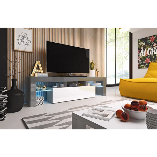 Cama TV stand TORO 158 grey/white gloss - TV cabinets made of furniture boardSTV-ZPM<<<TV cabinetsSTV<<<ActionPL
