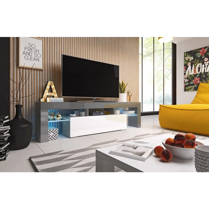 Cama TV stand TORO 158 grey/white gloss - TV cabinets made of furniture boardSTV-ZPM<<<TV cabinetsSTV<<<ActionPL