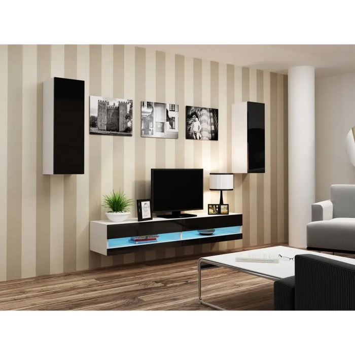 Cama TV stand VIGO NEW 30/140/40 white/black gloss - TV cabinets made of furniture boardSTV-ZPM<<<TV