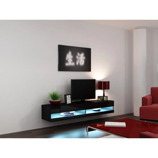 Cama TV stand VIGO NEW 30/180/40 black/black gloss - TV cabinets made of furniture boardSTV-ZPM<<<TV