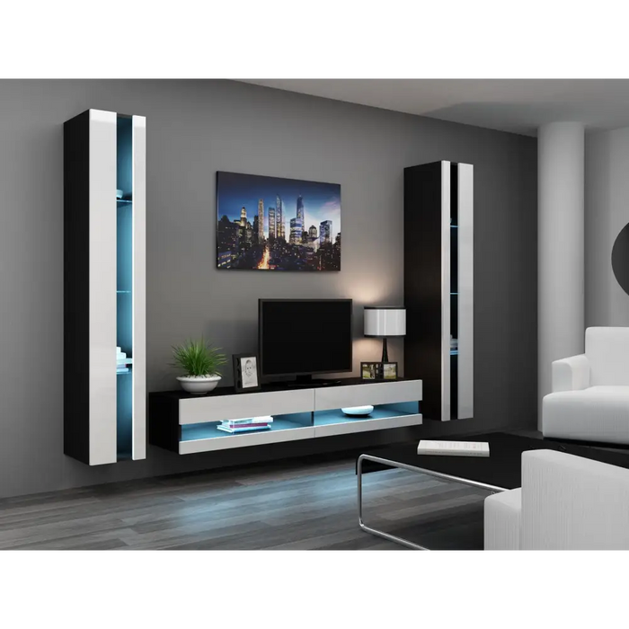 Cama TV stand VIGO NEW 30/180/40 black/white gloss - TV cabinets made of furniture boardSTV-ZPM<<<TV