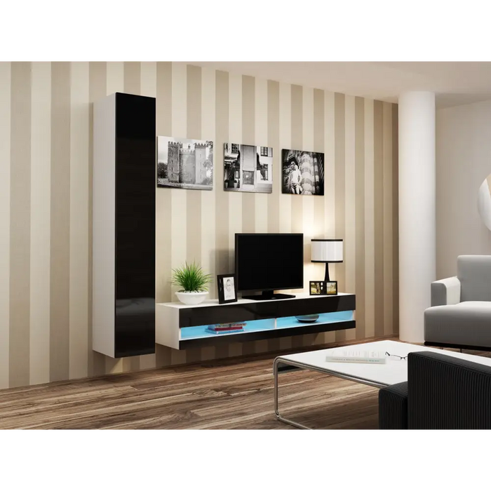 Cama TV stand VIGO NEW 30/180/40 white/black gloss - TV cabinets made of furniture boardSTV-ZPM<<<TV