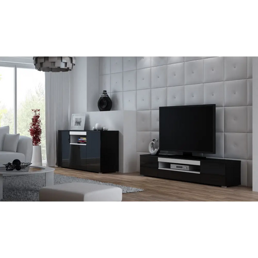 Cama TV stand VIVA 180 black/black gloss + white - TV cabinets made of furniture boardSTV-ZPM<<<TV