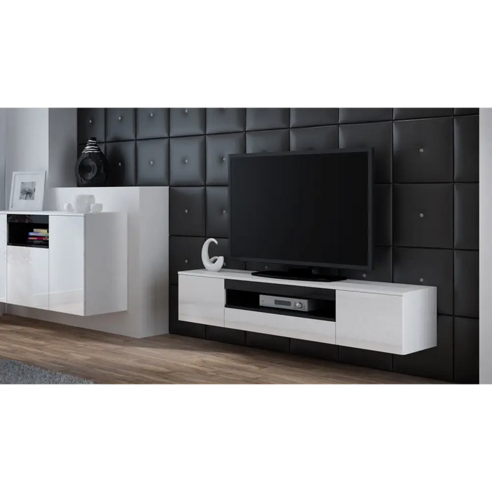 Cama TV stand VIVA 180 white/white gloss + black - TV cabinets made of furniture boardSTV-ZPM<<<TV