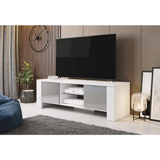 Cama TV stand WEST 42/130/42 white/grey gloss - TV cabinets made of furniture boardSTV-ZPM<<<TV cabinetsSTV<<<ActionPL