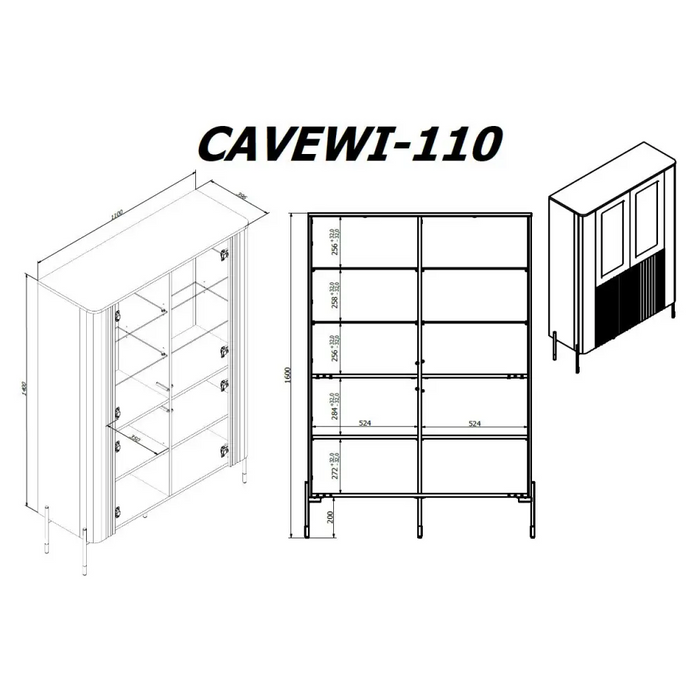 Cama VERA display cabinet 110x40x160 matt black - Buffets and display cabinets on a wooden baseBIW-PDR<<<Buffets