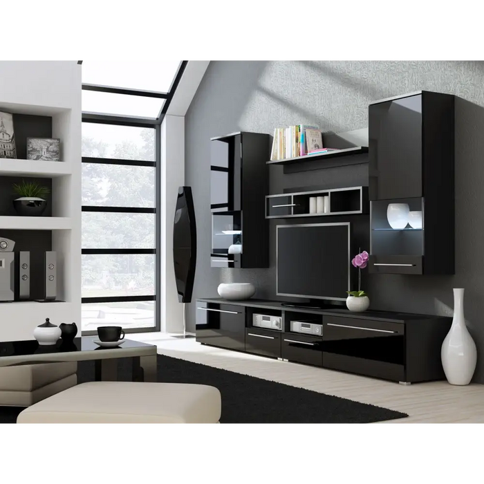Cama Wall unit LUNA 260/44/190 black/black gloss - Modern wall unitsMES-NOW<<<Wall UnitsMES<<<ActionPL