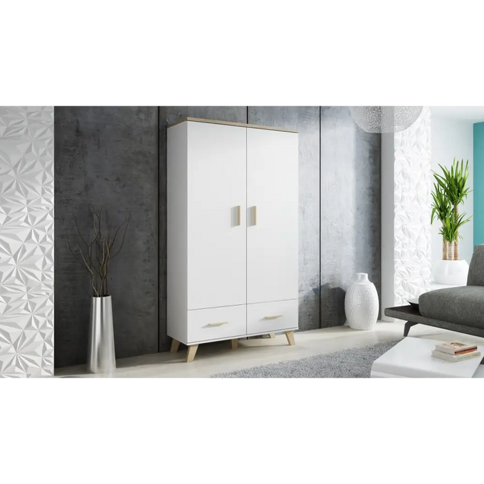 Cama wardrobe LOTTA 2D2D white + sonoma oak - Openable cabinetsSZF-OTW<<<WardrobesSZF<<<ActionPL