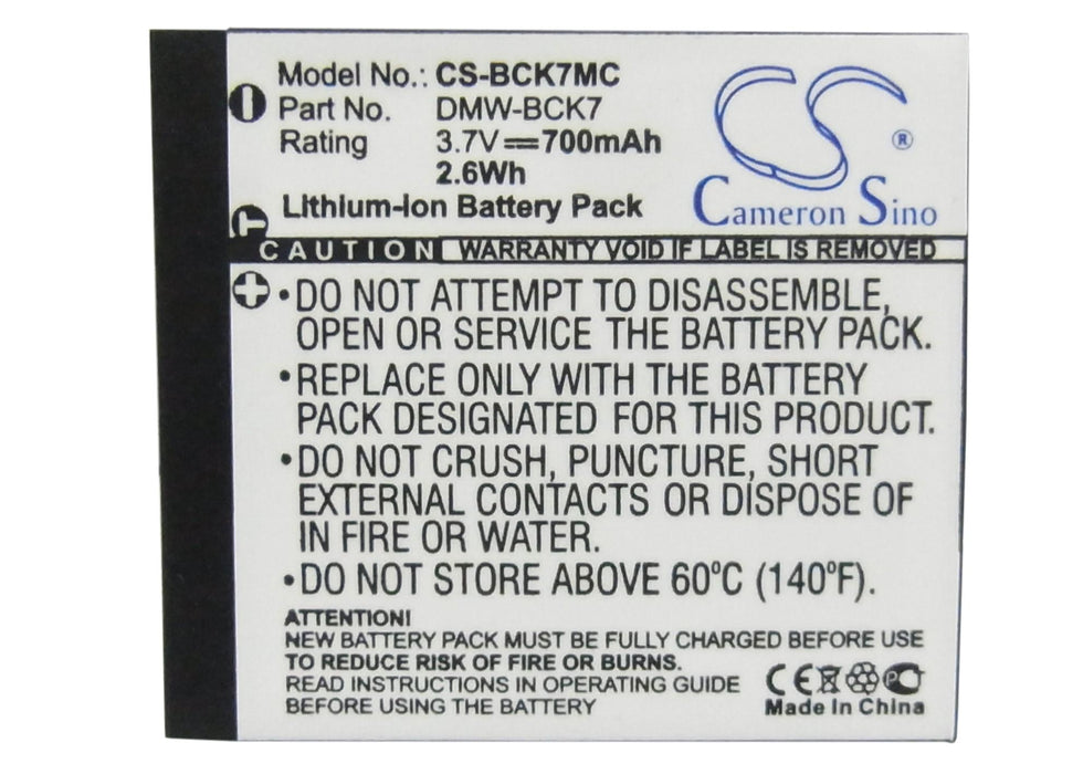 Camera battery Panasonic Lumix DMC-S3 3.7V 700 mAh DMW-BCK7 Cameron Sino