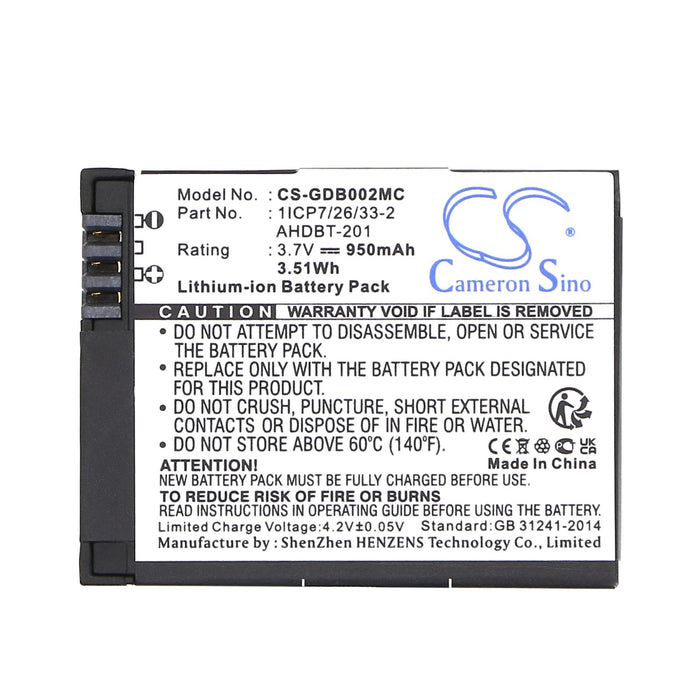 GO PRO Hero 3 Camera Battery; HERO 3 Plus AHDBT-201 3.7V 950mAh LIIon Cameron Sino