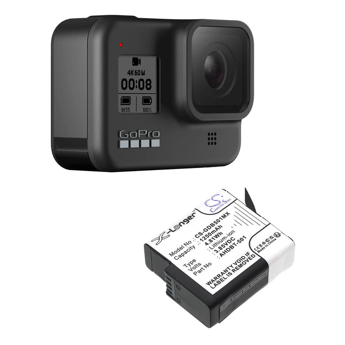 Battery for GOPRO Hero 5 camera; Hero 6; Hero 7; Hero 8 AHDBT-501 3.85V 1250mAh LIIon Cameron Sino