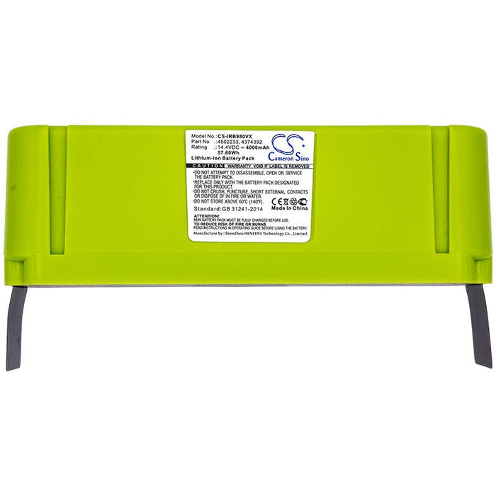 Battery for vacuum cleaner iRobot Roomba 614, Roomba 640, 652, 680,690, 850, 980 4374392 LiIon 14.4V 4000mAh CAMERON SINO