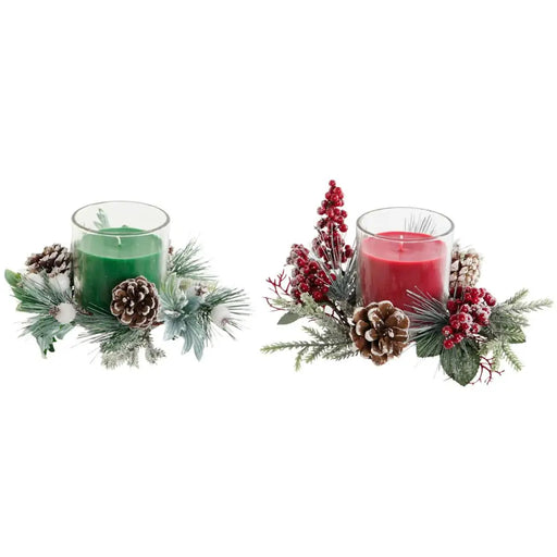 Candle DKD Home Decor Red Green 20 x 20 x 9 cm 8 x 8 x 9 cm (2 Units) - Декорация и Осветление<<<Дом