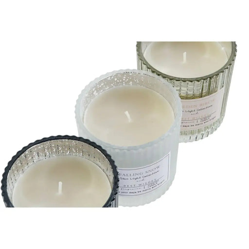 Candle DKD Home Decor White Golden Silver 8,8 x 8,8 x 9 cm (3 Units) - Декорация и Осветление<<<Дом