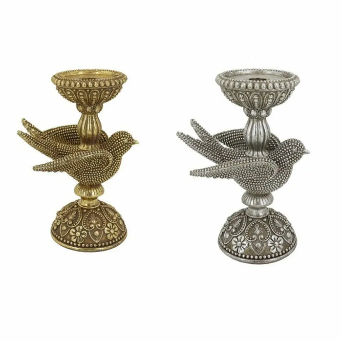 Candle Holder DKD Home Decor Golden Silver Resin Bird 17 x 11 x 25 cm (2 Units) - Декорация и Осветление<<<Дом