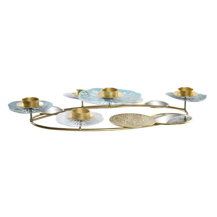 Candle Holder DKD Home Decor Mirror Golden Metal Mint Waterlily (54 x 33 x 8 cm) - Декорация и Осветление<<<Дом
