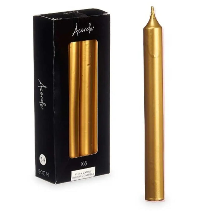 Candle Set Acorde Golden 2 x 2 x 20 cm 8,5 x 21 x 4,5 cm (12 Units) - Декорация и Осветление<<<Дом