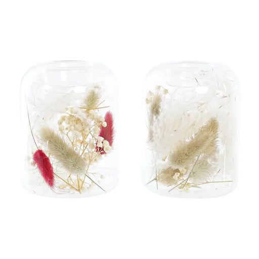 Candleholder DKD Home Decor Dried flower 8 x 8 x 11 cm Crystal Beige Maroon (2 Units) - Декорация и Осветление<<<Дом