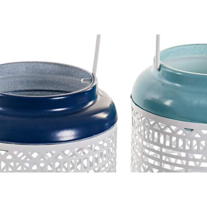 Candleholder DKD Home Decor Sky blue Navy Blue Metal 15 x 15 x 24,5 cm (2 Units) - Декорация и Осветление<<<Дом