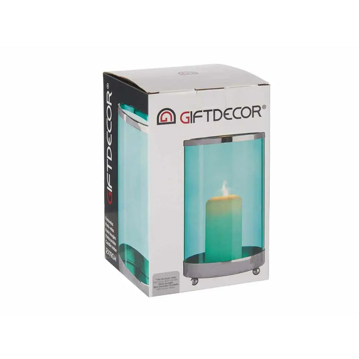 Candleholder Gift Decor Blue Silver Metal Glass 12,2 x 19,5 x 12,2 cm Cylinder - Декорация и Осветление<<<Дом