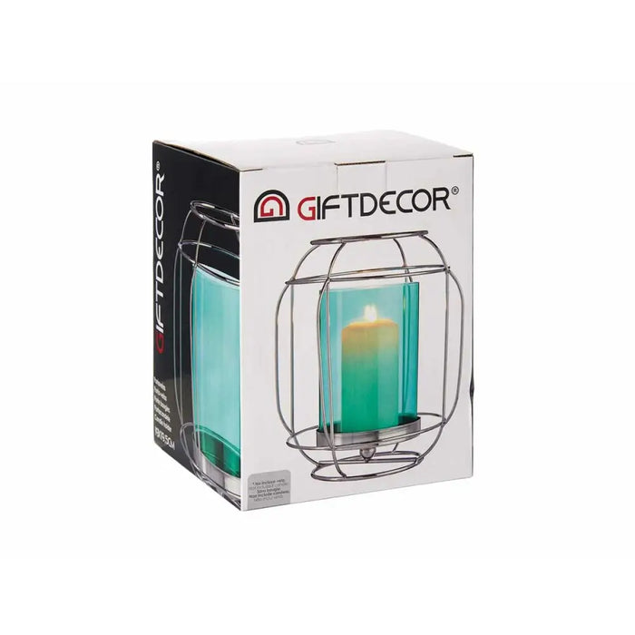 Candleholder Gift Decor Blue Silver Metal Glass 19 x 20 x 19 cm Lantern - Декорация и Осветление<<<Дом