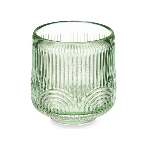 Candleholder Gift Decor Green Crystal 7,5 x 7,8 x 7,5 cm Stripes (12 Units) - Декорация и Осветление<<<Дом