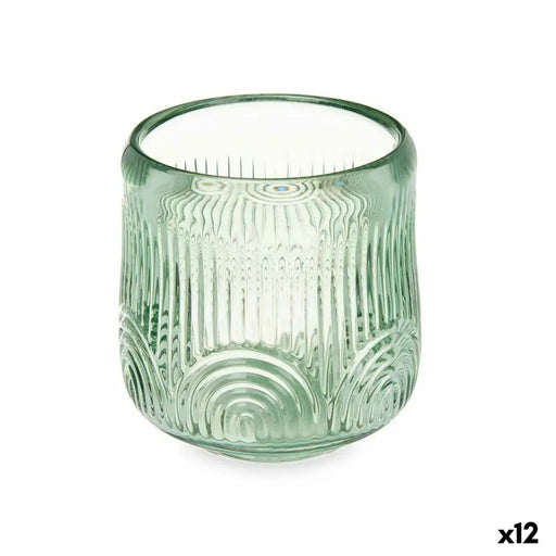 Candleholder Gift Decor Green Crystal 9 x 9,5 x 9 cm Stripes (12 Units) - Декорация и Осветление<<<Дом