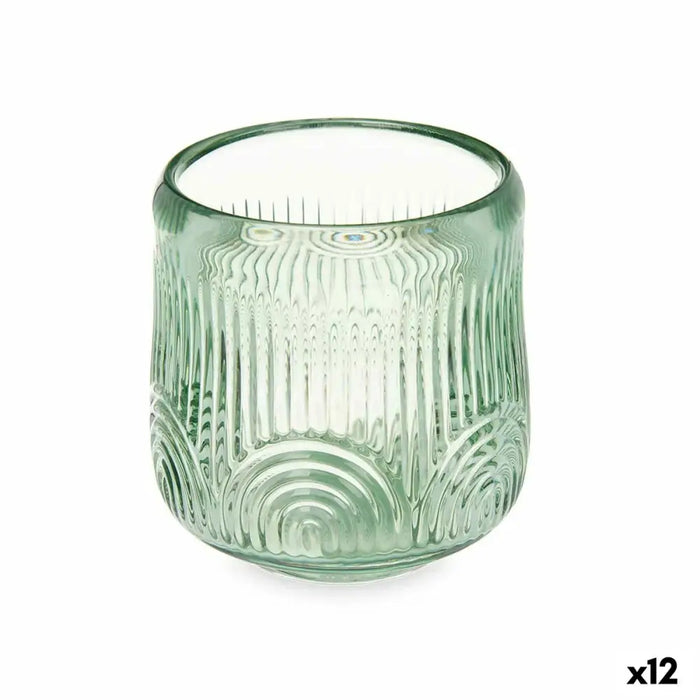Candleholder Gift Decor Green Crystal 9 x 9,5 x 9 cm Stripes (12 Units) - Декорация и Осветление<<<Дом