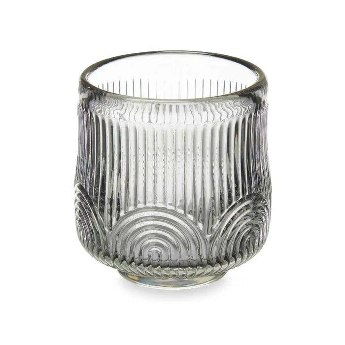 Candleholder Gift Decor Grey Crystal 7,5 x 7,8 x 7,5 cm Stripes (12 Units) - Декорация и Осветление<<<Дом