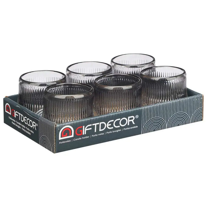 Candleholder Gift Decor Grey Crystal 7,5 x 7,8 x 7,5 cm Stripes (12 Units) - Декорация и Осветление<<<Дом