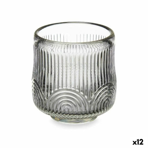 Candleholder Gift Decor Grey Crystal 7,5 x 7,8 x 7,5 cm Stripes (12 Units) - Декорация и Осветление<<<Дом