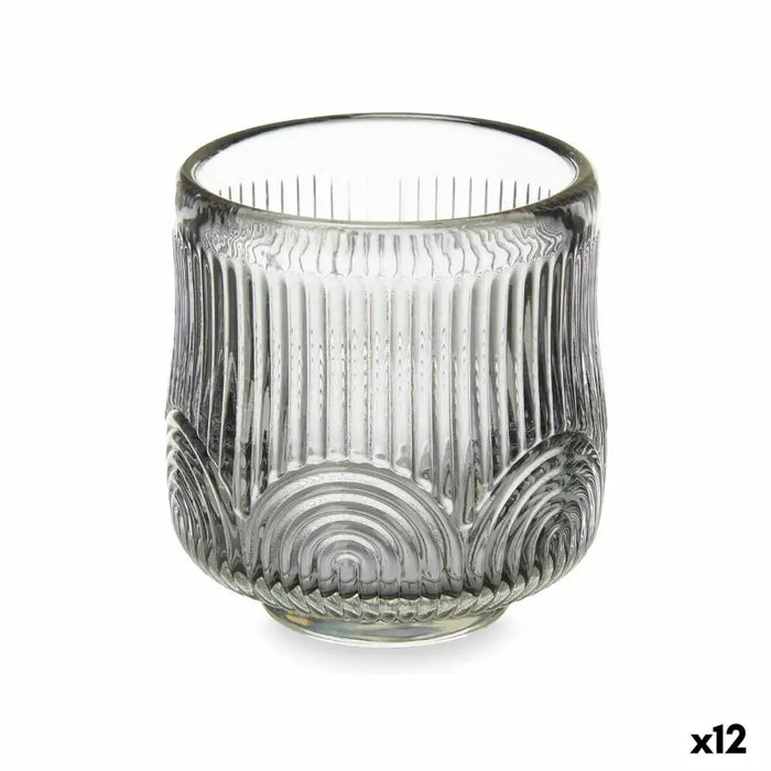 Candleholder Gift Decor Grey Crystal 7,5 x 7,8 x 7,5 cm Stripes (12 Units) - Декорация и Осветление<<<Дом