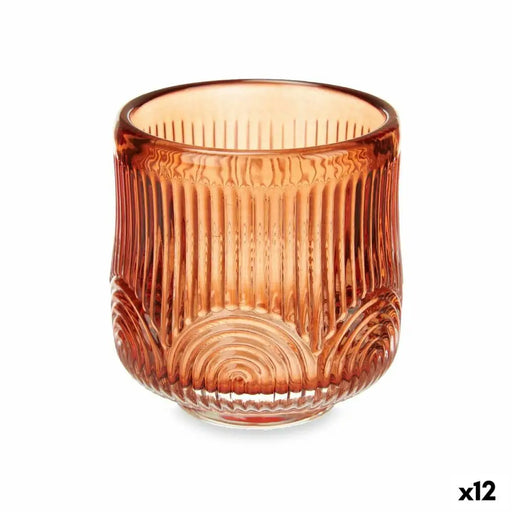 Candleholder Gift Decor Orange Tile Crystal 7,5 x 7,8 x 7,5 cm Stripes (12 Units) - Декорация и Осветление<<<Дом