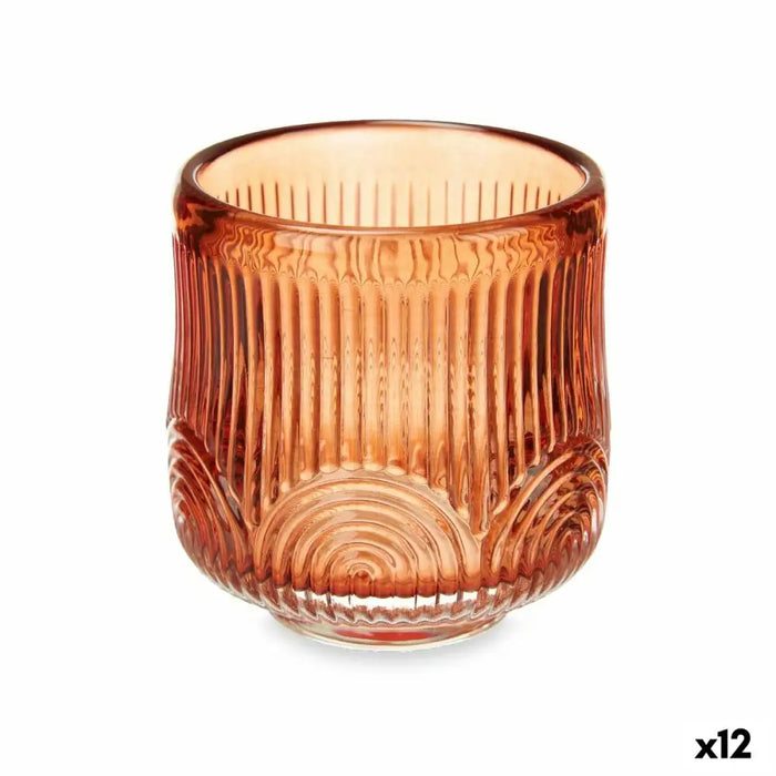 Candleholder Gift Decor Orange Tile Crystal 7,5 x 7,8 x 7,5 cm Stripes (12 Units) - Декорация и Осветление<<<Дом