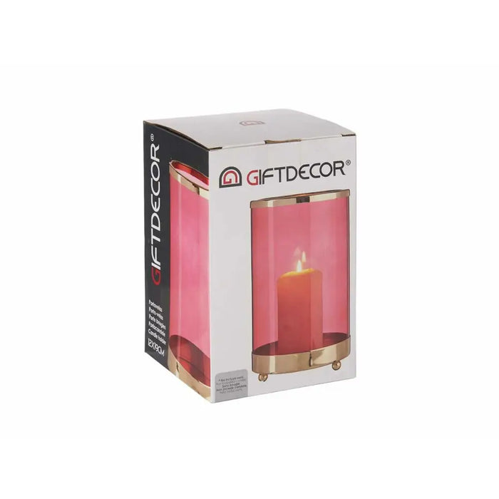 Candleholder Gift Decor Pink Golden Metal Glass 12,2 x 19,5 x 12,2 cm Cylinder - Декорация и Осветление<<<Дом