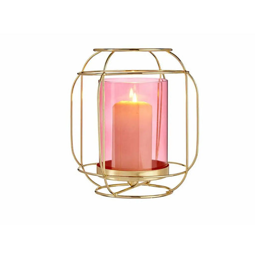 Candleholder Gift Decor Pink Golden Metal Glass 19 x 20 x 19 cm Lantern - Декорация и Осветление<<<Дом