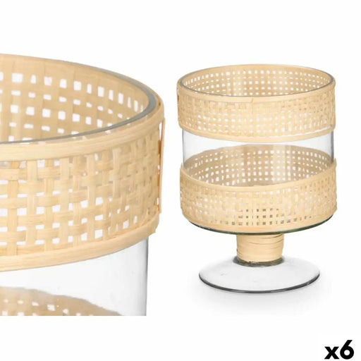 Candleholder Gift Decor Transparent Natural Glass Rattan 15 x 20 x 15 cm (6 Units) - Декорация и Осветление<<<Дом
