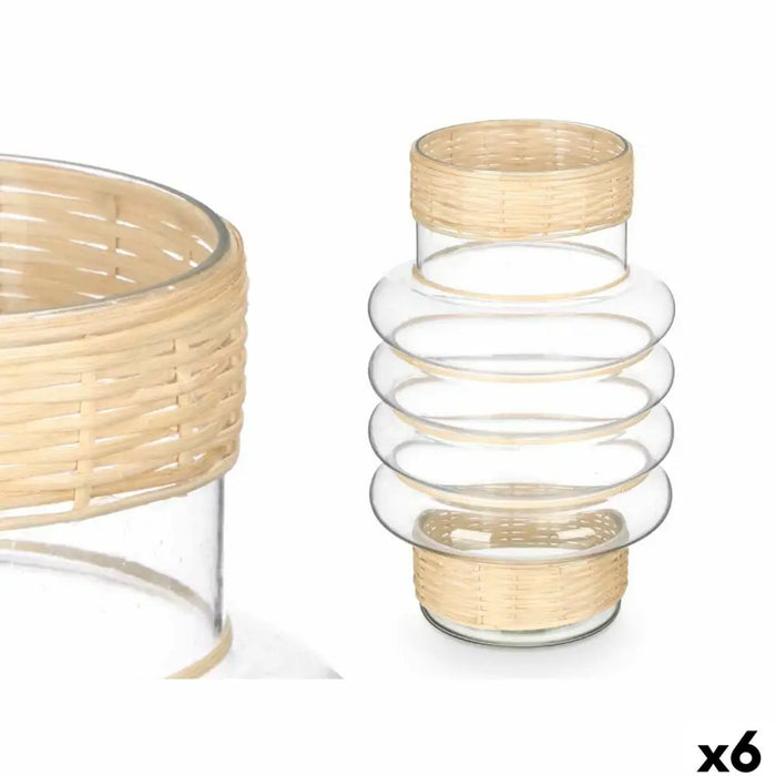 Candleholder Gift Decor Transparent Natural Glass Rattan 18 x 30 x 18 cm (6 Units) - Декорация и Осветление<<<Дом
