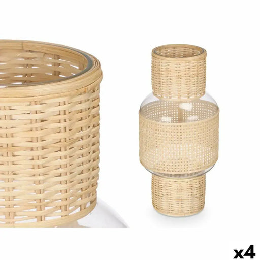 Candleholder Gift Decor Transparent Natural Glass Rattan 18 x 38 x 18 cm (4 Units) - Декорация и Осветление<<<Дом