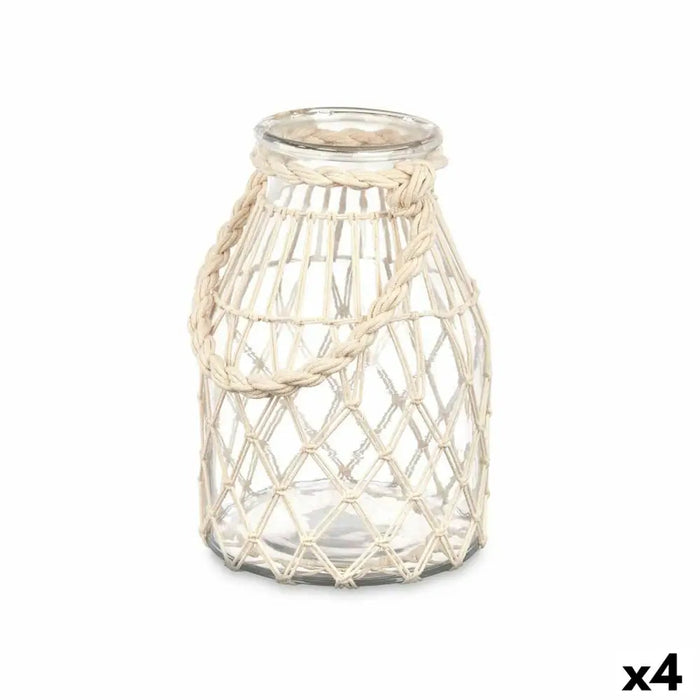 Candleholder Gift Decor White Transparent Glass Rope 17 x 25 cm 17 x 27 x 17 cm Tin (4 Units) - Декорация и