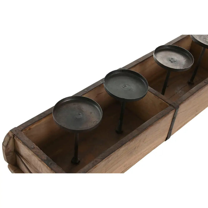 Candleholder Home ESPRIT Natural Iron Teak 60 x 15 x 14 cm - Декорация и Осветление<<<Дом Градина<<<BigBuy&&&Свещи и
