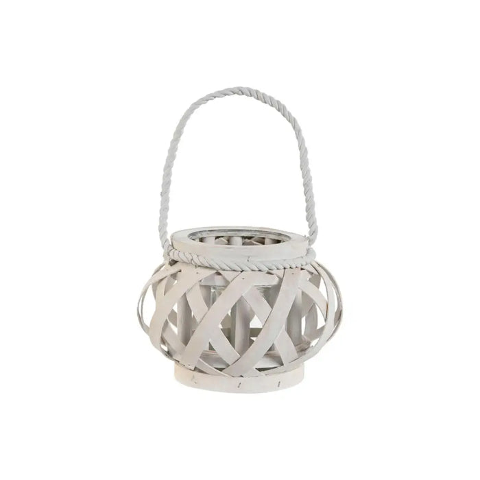 Candleholder Home ESPRIT White Wood Crystal 18 x 18 x 13 cm - Декорация и Осветление<<<Дом Градина<<<BigBuy&&&Свещи и