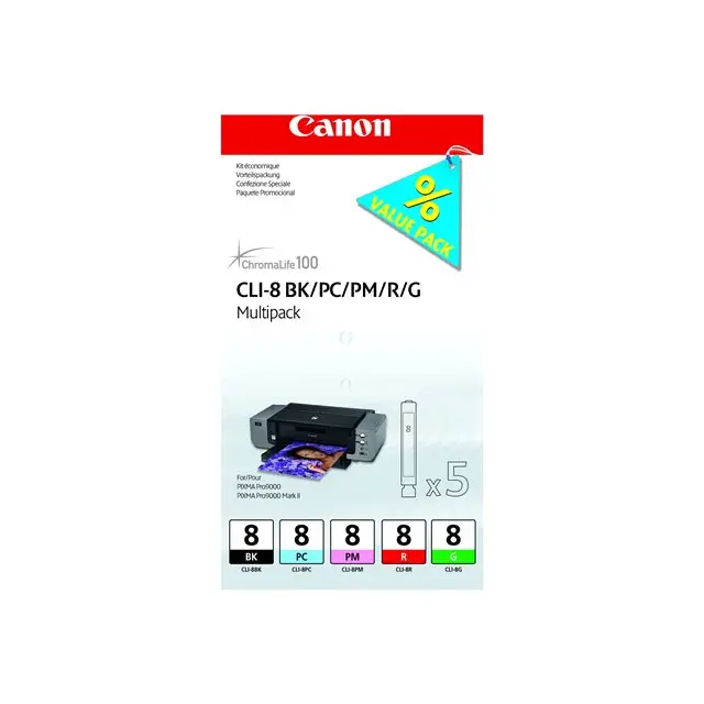 CANON CLI-8 BK PC PM R G ink cartridge black and four colour standard capacity combopack blister with alarm - Мастила и