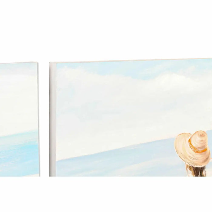 Canvas DKD Home Decor Blue White Brown Beige Lady Mediterranean 90 x 4 x 120 cm (2 Units) - Декорация и