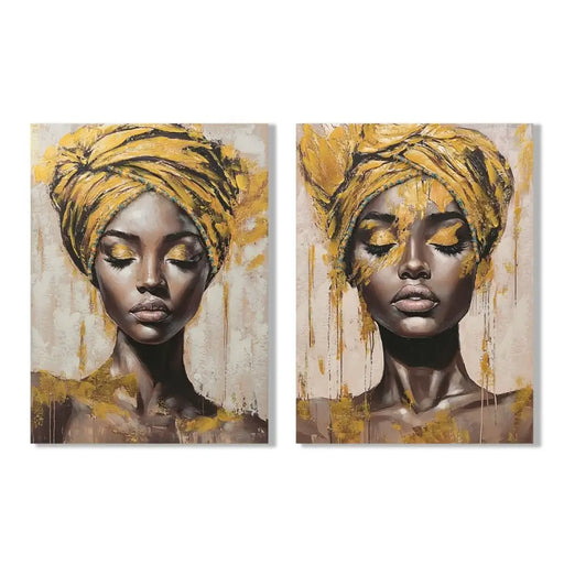 Canvas Home ESPRIT Brown Golden Colonial African Woman 90 x 3 x 120 cm (2 Units) - Декорация и Осветление<<<Дом