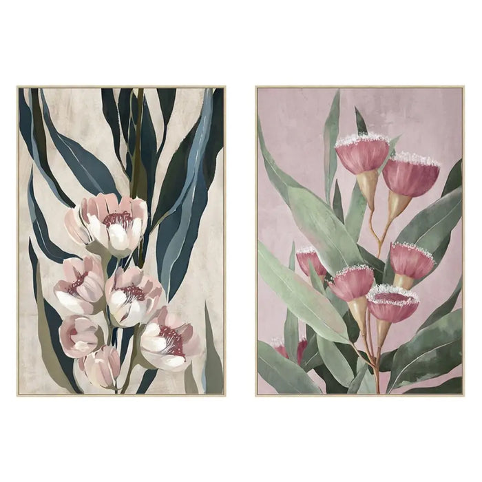 Canvas Home ESPRIT Green Pink Flowers Modern (2 Units) - Декорация и Осветление<<<Дом Градина<<<BigBuy&&&Картини и