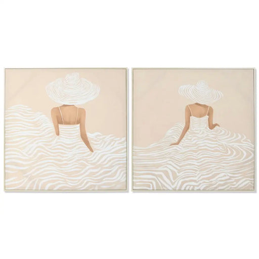 Canvas Home ESPRIT White Beige Dress Scandinavian 82,5 x 3,5 x 82,5 cm (2 Units) - Декорация и Осветление<<<Дом