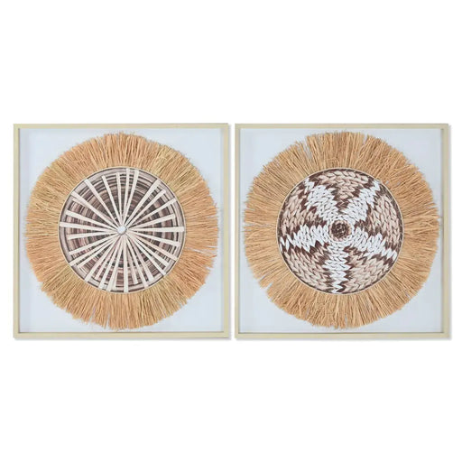 Canvas Home ESPRIT White Natural Boho 60 x 3 x 60 cm (2 Units) - Декорация и Осветление<<<Дом